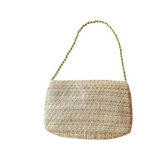 J.Crew Beige Straw Woven Crossbody Bag With Gold Chain Strap & Turn Lock Closure - Picture 8 of 8